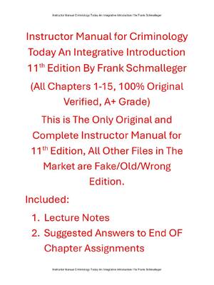 Preview of Instructor Manual For Criminology Today An Integrative Introduction 11th Edition By Frank