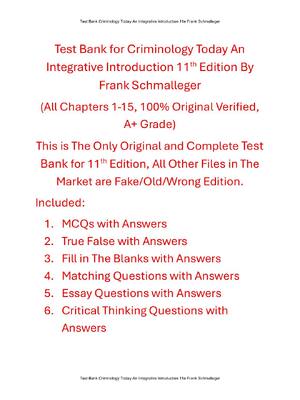 Preview of Test Bank for Criminology Today An Integrative Introduction 11th Edition By Frank Schmalle