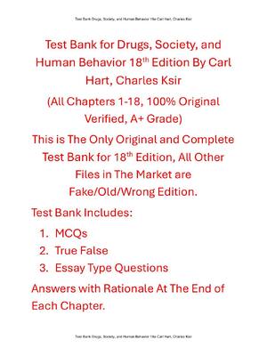 Preview of Test Bank For Drugs, Society, and Human Behavior 18th Edition By Carl Hart, Charles Ksir
