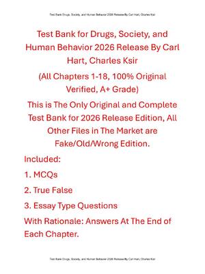Preview of Test Bank For Drugs, Society, and Human Behavior 2026 Release By Carl Hart, Charles Ksir