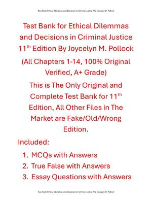 Preview of Test Bank For Ethical Dilemmas and Decisions in Criminal Justice 11th Edition By Joycelyn