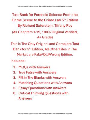Preview of Test Bank For Forensic Science From the Crime Scene to the Crime Lab 5th Edition By Richar