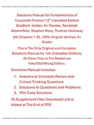 Preview of Solutions Manual For Fundamentals of Corporate Finance 12th (Canadian Edition) By Bradford