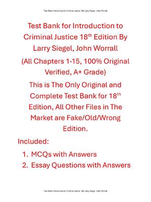 Preview of Test Bank For Introduction to Criminal Justice 18th Edition By Larry Siegel, John Worrall