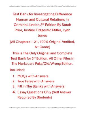 Preview of Test Bank For Investigating Difference Human and Cultural Relations in Criminal Justice 3r