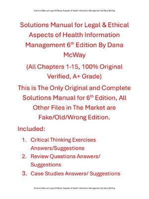 Preview of Solutions Manual For Legal & Ethical Aspects of Health Information Management 6th Edition