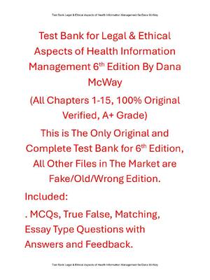 Preview of Test Bank For Legal & Ethical Aspects of Health Information Management 6th Edition By Dana