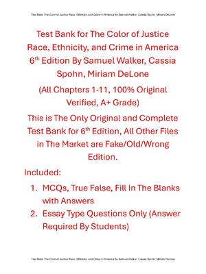 Preview of Test Bank for The Color of Justice Race, Ethnicity, and Crime in America 6th Edition By Sa