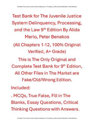 Preview of Test Bank for The Juvenile Justice System Delinquency, Processing, and the Law 9th Edition