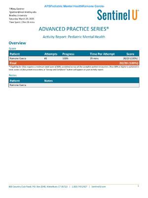 Preview image for Simulation Sentinel U: Patient- Ramone Garcia| ADVANCED PRACTICE SERIES® Activity Report: Pediatric Mental Health_ Complete solution, scored 100%.