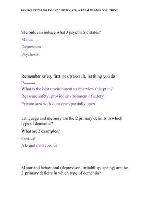 Preview image for GEORGETTE'S LMR PMHNP CERTIFICATION EXAM 2025-2026 SOLUTIONS! 100% CORRECT ANSWERS WITH DETAILED SOLUTIONS