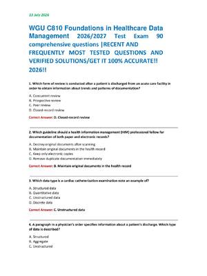Preview of WGU C810 Foundations in Healthcare Data  Management 2026/2027 Test Exam 90  comprehensive