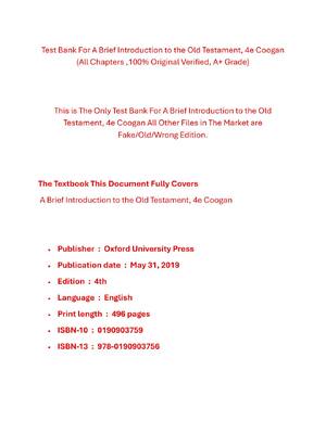 Preview of Test Bank For A Brief Introduction to the Old Testament, 4th Edition By Coogan
