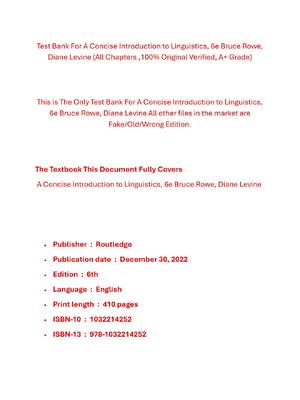 Preview of Test Bank For A Concise Introduction to Linguistics, 6th Edition By Bruce Rowe, Diane Levi