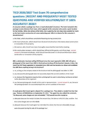 Preview image for TICO 2026/2027 Test Exam 70 comprehensive  questions |RECENT AND FREQUENTLY MOST TESTED  QUESTIONS AND VERIFIED SOLUTIONS/GET IT 100%  ACCURATE!! 2026!!