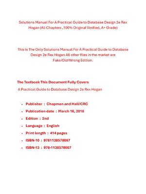 Preview of Solutions Manual For A Practical Guide to Database Design 2nd Edition By Rex Hogan