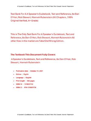 Preview of Test Bank For A Speaker's Guidebook, Text and Reference, 8th Edition By Dan O'Hair, Rob St