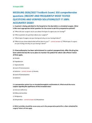 Preview image for MEDSURG 2026/2027 TestBank Exam1 350 comprehensive  questions |RECENT AND FREQUENTLY MOST TESTED  QUESTIONS AND VERIFIED SOLUTIONS/GET IT 100%  ACCURATE!! 2026!!