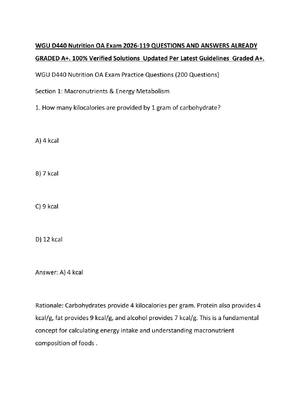 Preview image for WGU D440 Nutrition OA Exam 2026-119 QUESTIONS AND ANSWERS ALREADY GRADED A+. 100% Verified Solutions  Updated Per Latest Guidelines  Graded A+.