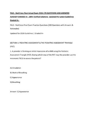Preview of PALS - Red Cross Final Actual Exam 2026-170 QUESTIONS AND ANSWERS ALREADY GRADED A+. 100%