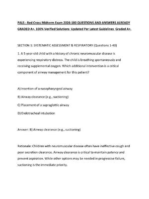 Preview of PALS - Red Cross Midterm Exam 2026-180 QUESTIONS AND ANSWERS ALREADY GRADED A+. 100% Verif