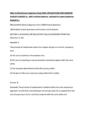 Preview of Ohio Certified General Appraiser Exam 2026-139 QUESTIONS AND ANSWERS ALREADY GRADED A+. 10