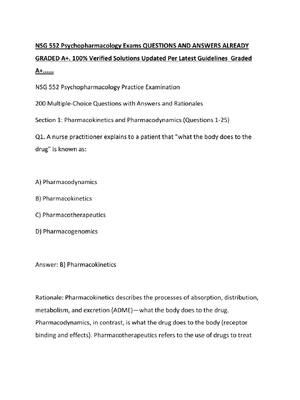 Preview of NSG 552 Psychopharmacology Exams QUESTIONS AND ANSWERS