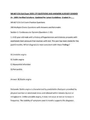 Preview image for NR 667 CEA Exit Exam 2026-177 QUESTIONS AND ANSWERS ALREADY GRADED A+. 100% Verified Solutions  Updated Per Latest Guidelines  Graded A+......