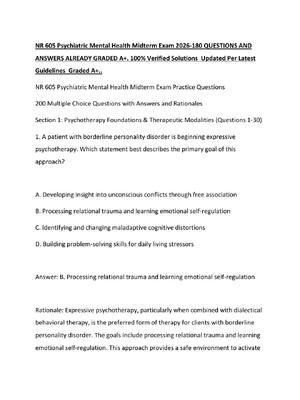 Preview image for NR 605 Psychiatric Mental Health Midterm Exam 2026-180 QUESTIONS AND ANSWERS ALREADY GRADED A+. 100% Verified Solutions  Updated Per Latest Guidelines  Graded A+..