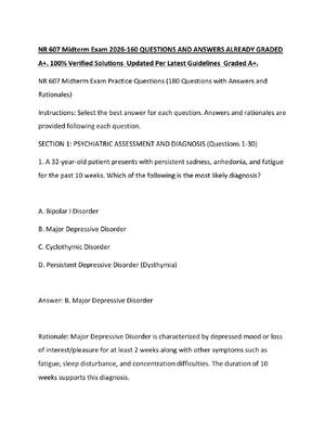 Preview of NR 607 Midterm Exam 2026-160 QUESTIONS AND ANSWERS ALREADY GRADED A+. 100% Verified Soluti