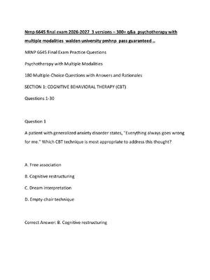 Preview of Nrnp 6645 final exam 2026-2027  3 versions – 300+ q&a  psychotherapy with multiple modalit