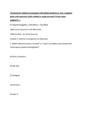 Preview of Test bank for criminal investigation 11th edition by kären m. hess  complete guide with ra