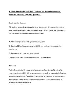 Preview image for Bsn hesi 266 med-surg exam bank (2026–2027) – 200 verified questions, answers & rationales  updated & graded a+..