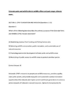 Preview image for Colorado parks and wildlife district wildlife officer and park ranger ultimate exam