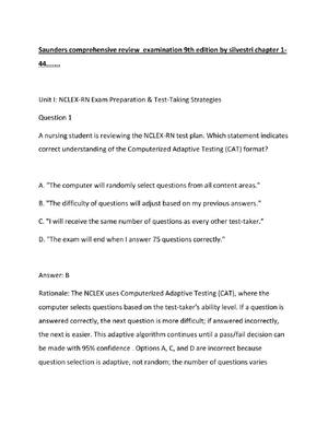 Preview image for Saunders comprehensive review  examination 9th edition by silvestri chapter 1-44.......