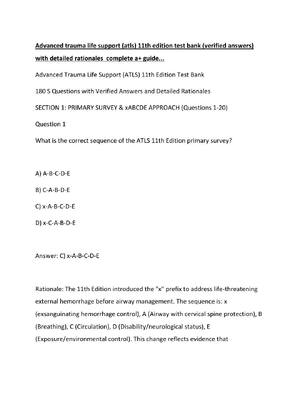 Preview image for Advanced trauma life support (atls) 11th edition test bank (verified answers) with detailed rationales  complete a+ guide...