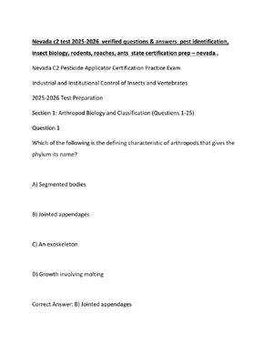 Preview image for Nevada c2 test 2025-2026  verified questions & answers  pest identification, insect biology, rodents, roaches, ants  state certification prep – nevada .