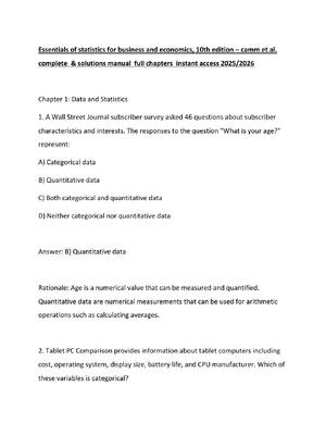 Preview image for Essentials of statistics for business and economics, 10th edition – camm et al.  complete  & solutions manual  full chapters  instant access 2026