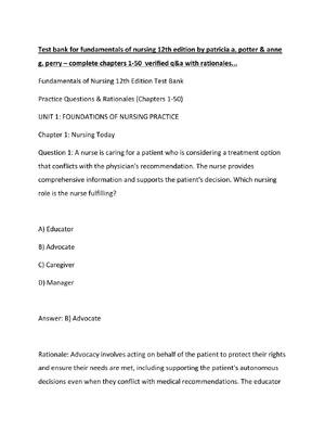 Preview image for Test bank for fundamentals of nursing 12th edition by patricia a. potter & anne g. perry – complete chapters 1-50  verified q&a with rationales...