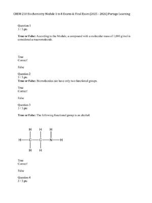 Preview image for CHEM 210 Biochemistry Module 1 to 8 Exams & Final Exam (2025 - 2026) Portage Learning Questions and Answers! 100% CORRECT ANSWERS ALREADY RATED A+