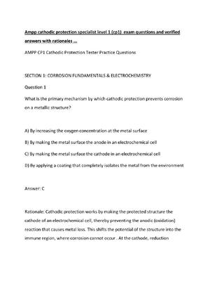 Preview of Ampp cathodic protection specialist level 1 (cp1)  exam questions and verified answers wit