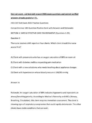 Preview of Hesi cat exam - cat hesi exit newest 2026 exam questions and correct verified answers alre