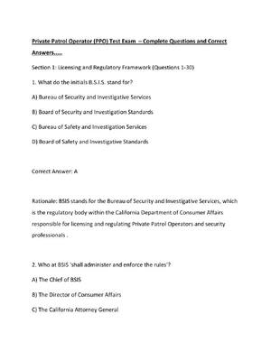 Preview of Private Patrol Operator (PPO) Test Exam  – Complete Questions and Correct Answers.....