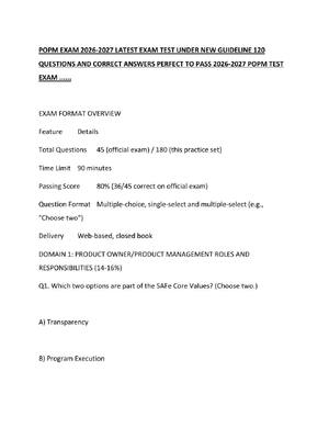 Preview of POPM EXAM 2026-2027 LATEST EXAM TEST UNDER NEW GUIDELINE 120 QUESTIONS AND CORRECT ANSWERS
