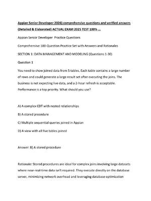 Preview of Appian Senior Developer 2026) comprehensive questions and verified answers (Detailed & Ela