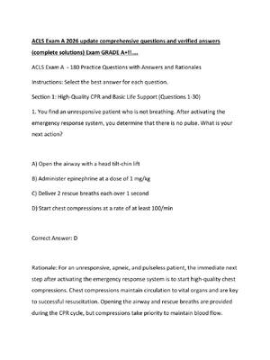 Preview of ACLS Exam A 2026 update comprehensive questions and verified answers (complete solutions)