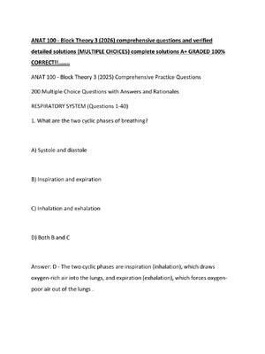 Preview of ANAT 100 - Block Theory 3 (2026) comprehensive questions and verified detailed solutions (