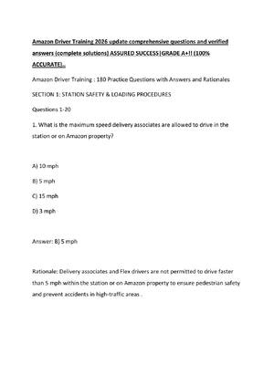 Preview of Amazon Driver Training 2026 update comprehensive questions and verified answers (complete solutions) ASSURED SUCCESS GRADE A+!! (100% ACCURATE)..