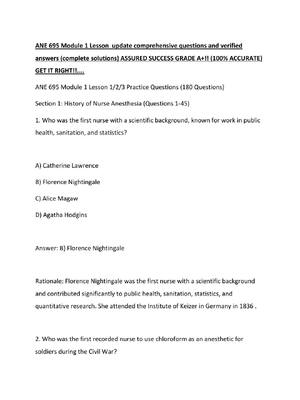 Preview of ANE 695 Module 1 Lesson  update comprehensive questions and verified answers (complete solutions) ASSURED SUCCESS GRADE A+!! (100% ACCURATE) GET IT RIGHT!!....