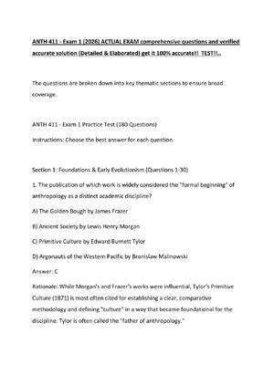Preview of ANTH 411 - Exam 1 (2026) ACTUAL EXAM comprehensive questions and verified accurate solutio